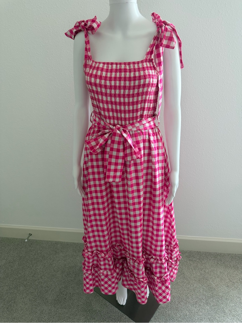 &merci Pink Gingham Maxi Dress with Tie Shoulders and Waist - Picture 2 of 10